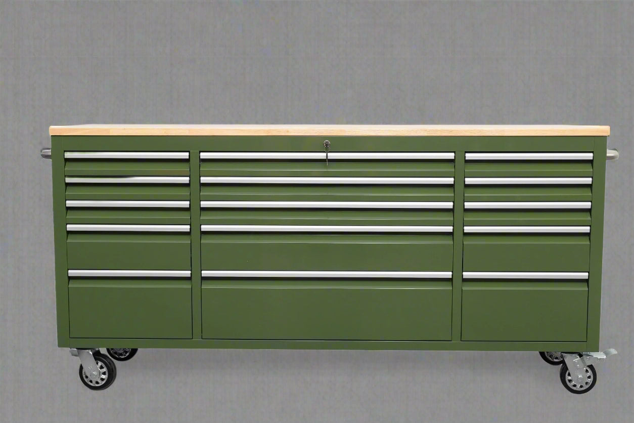 Red 6FT Rolling Tool Workbench with USB and Power Strip

Blue 15-Drawer Steel Workbench with Wheels

Gray Tool Cabinet with Power Outlets – 6FT

Purple Garage Tool Chest with USB Ports

Stainless Steel Heavy-Duty Tool Workbench