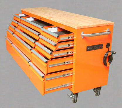 Red 6FT Rolling Tool Workbench with USB and Power Strip

Blue 15-Drawer Steel Workbench with Wheels

Gray Tool Cabinet with Power Outlets – 6FT

Purple Garage Tool Chest with USB Ports

Stainless Steel Heavy-Duty Tool Workbench