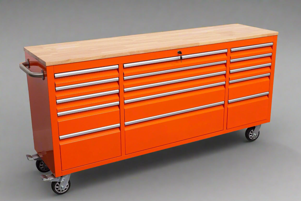 Red 6FT Rolling Tool Workbench with USB and Power Strip

Blue 15-Drawer Steel Workbench with Wheels

Gray Tool Cabinet with Power Outlets – 6FT

Purple Garage Tool Chest with USB Ports

Stainless Steel Heavy-Duty Tool Workbench
