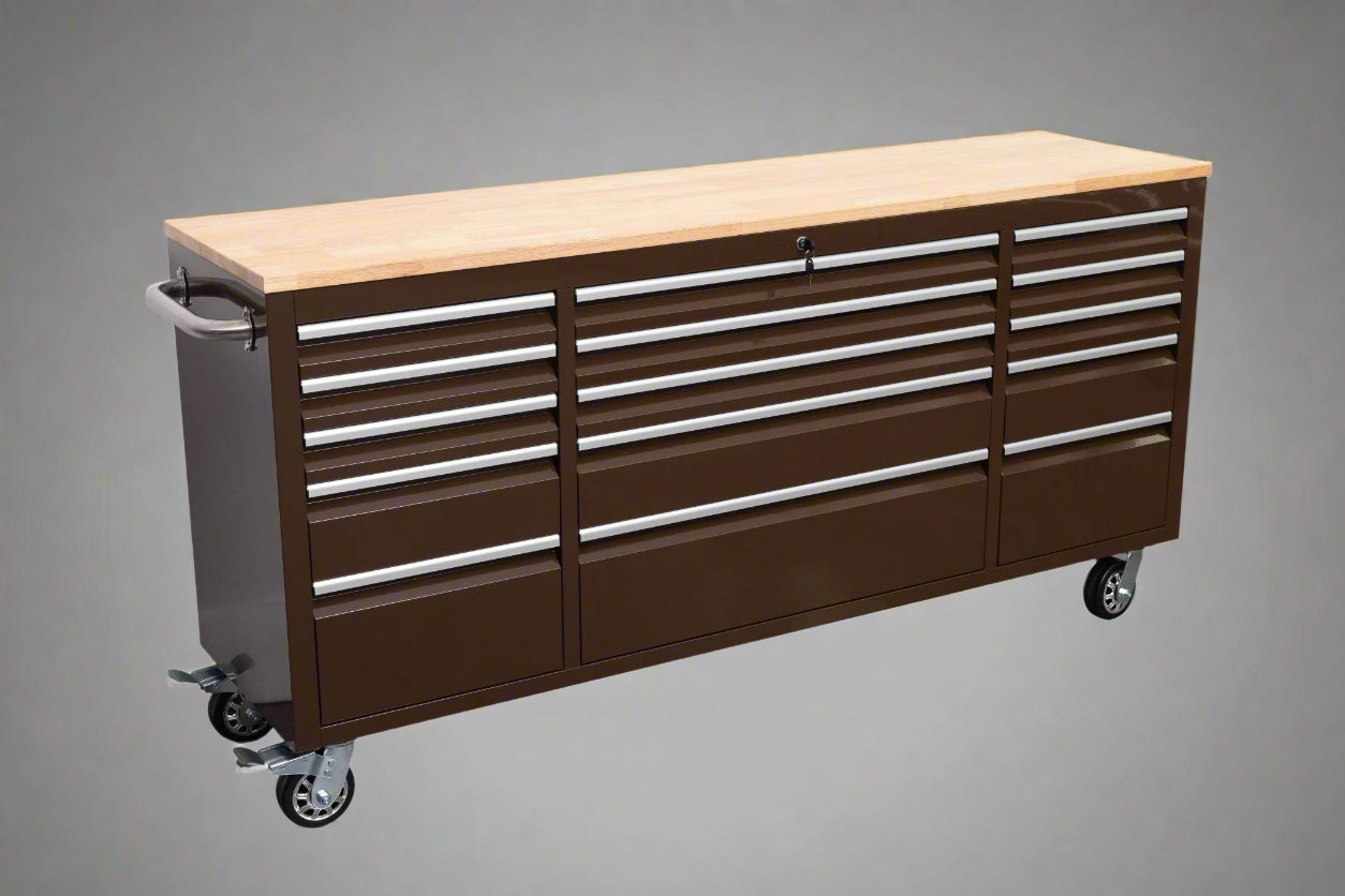 Red 6FT Rolling Tool Workbench with USB and Power Strip

Blue 15-Drawer Steel Workbench with Wheels

Gray Tool Cabinet with Power Outlets – 6FT

Purple Garage Tool Chest with USB Ports

Stainless Steel Heavy-Duty Tool Workbench