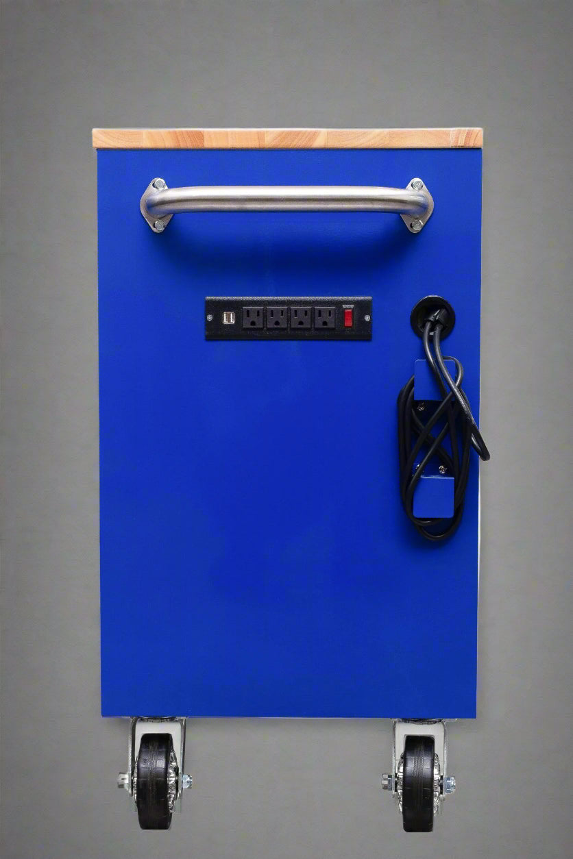 Red 6FT Rolling Tool Workbench with USB and Power Strip

Blue 15-Drawer Steel Workbench with Wheels

Gray Tool Cabinet with Power Outlets – 6FT

Purple Garage Tool Chest with USB Ports

Stainless Steel Heavy-Duty Tool Workbench