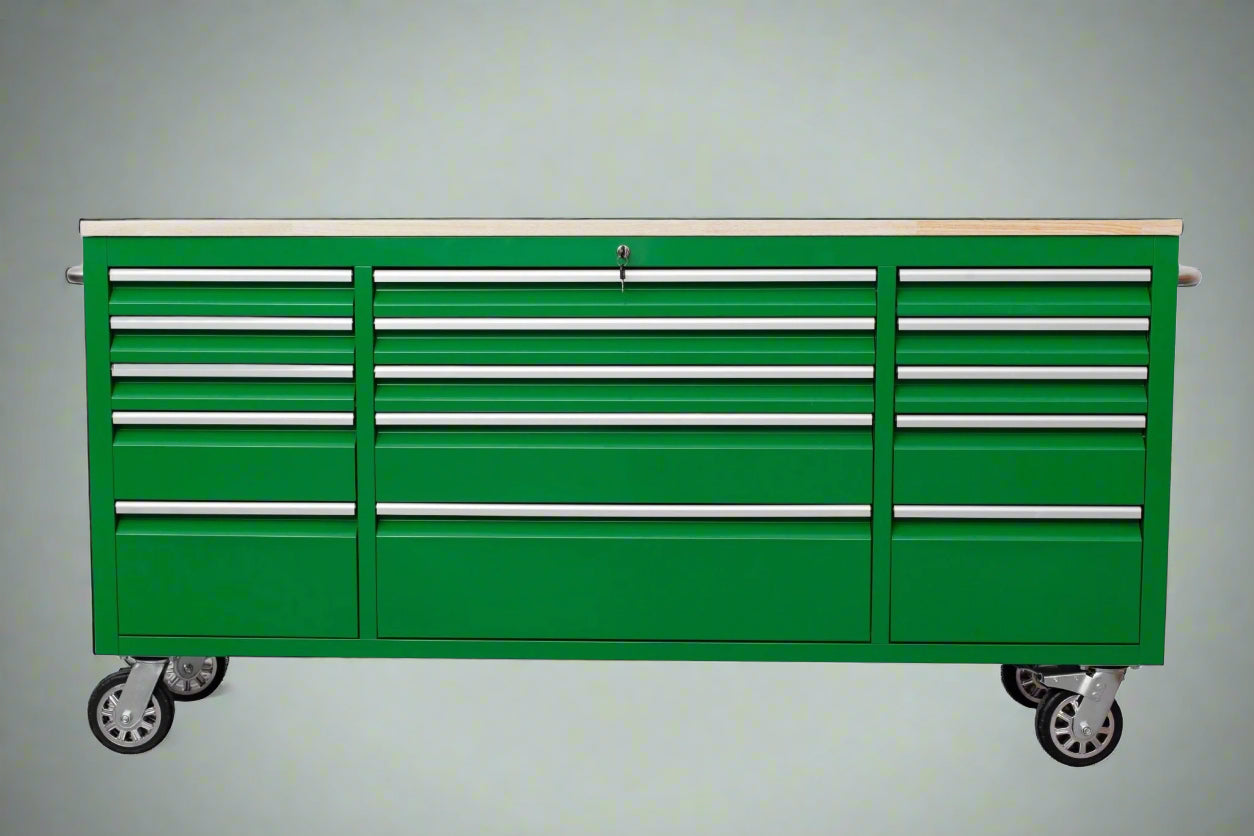 Red 6FT Rolling Tool Workbench with USB and Power Strip

Blue 15-Drawer Steel Workbench with Wheels

Gray Tool Cabinet with Power Outlets – 6FT

Purple Garage Tool Chest with USB Ports

Stainless Steel Heavy-Duty Tool Workbench