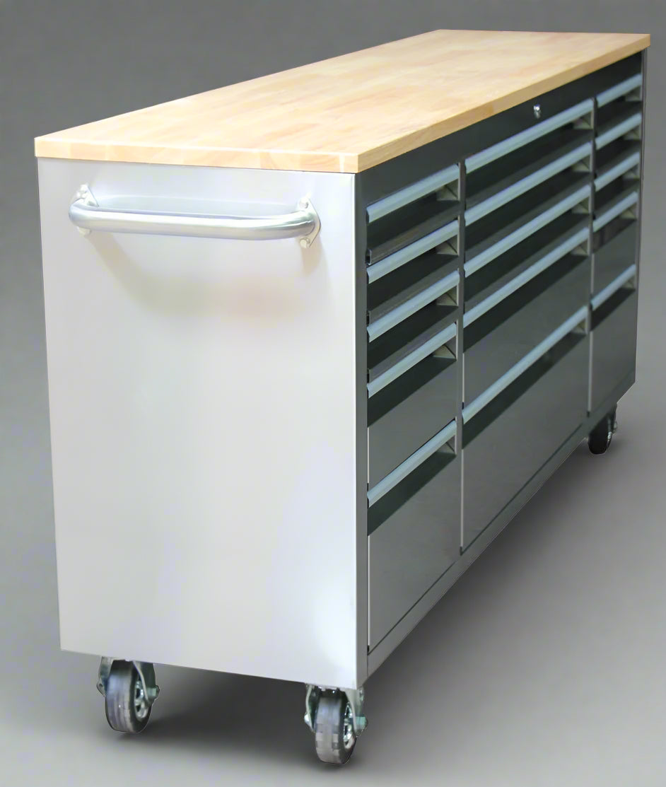 Red 6FT Rolling Tool Workbench with USB and Power Strip

Blue 15-Drawer Steel Workbench with Wheels

Gray Tool Cabinet with Power Outlets – 6FT

Purple Garage Tool Chest with USB Ports

Stainless Steel Heavy-Duty Tool Workbench