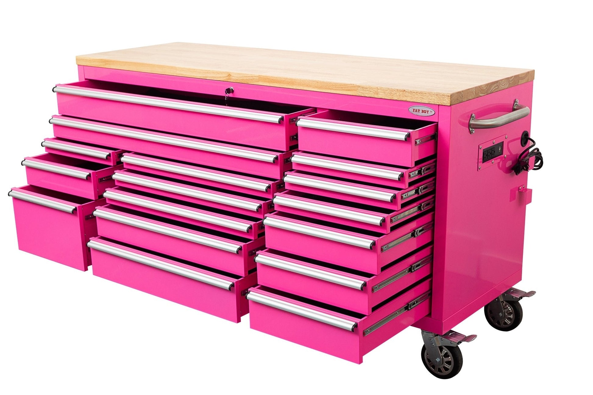 6 FT 17 DRAWER FATBOY TOOL BENCH WORKBENCH WITH POWER & USB - with Neon Pink | Sold by Uncle Wiener's Wholesale