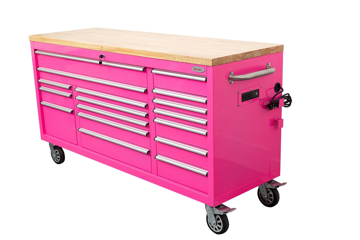 6 FT 17 DRAWER FATBOY TOOL BENCH WORKBENCH WITH POWER & USB - with Neon Pink | Sold by Uncle Wiener's Wholesale