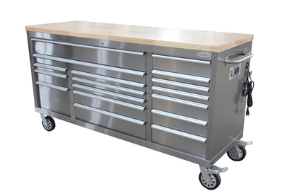 6 FT 17 DRAWER FATBOY TOOL BENCH WORKBENCH WITH POWER & USB - with Stainless Steel | Sold by Uncle Wiener's Wholesale