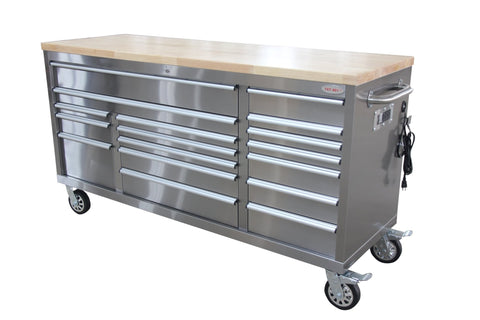 6 FT 17 DRAWER FATBOY TOOL BENCH WORKBENCH WITH POWER & USB - with Stainless Steel | Sold by Uncle Wiener's Wholesale