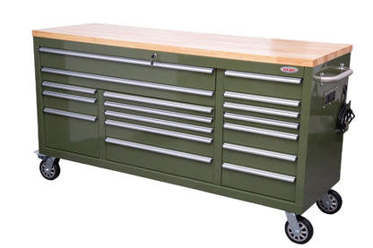 6 FT 17 DRAWER FATBOY TOOL BENCH WORKBENCH WITH POWER & USB - with Olive Green | Sold by Uncle Wiener's Wholesale