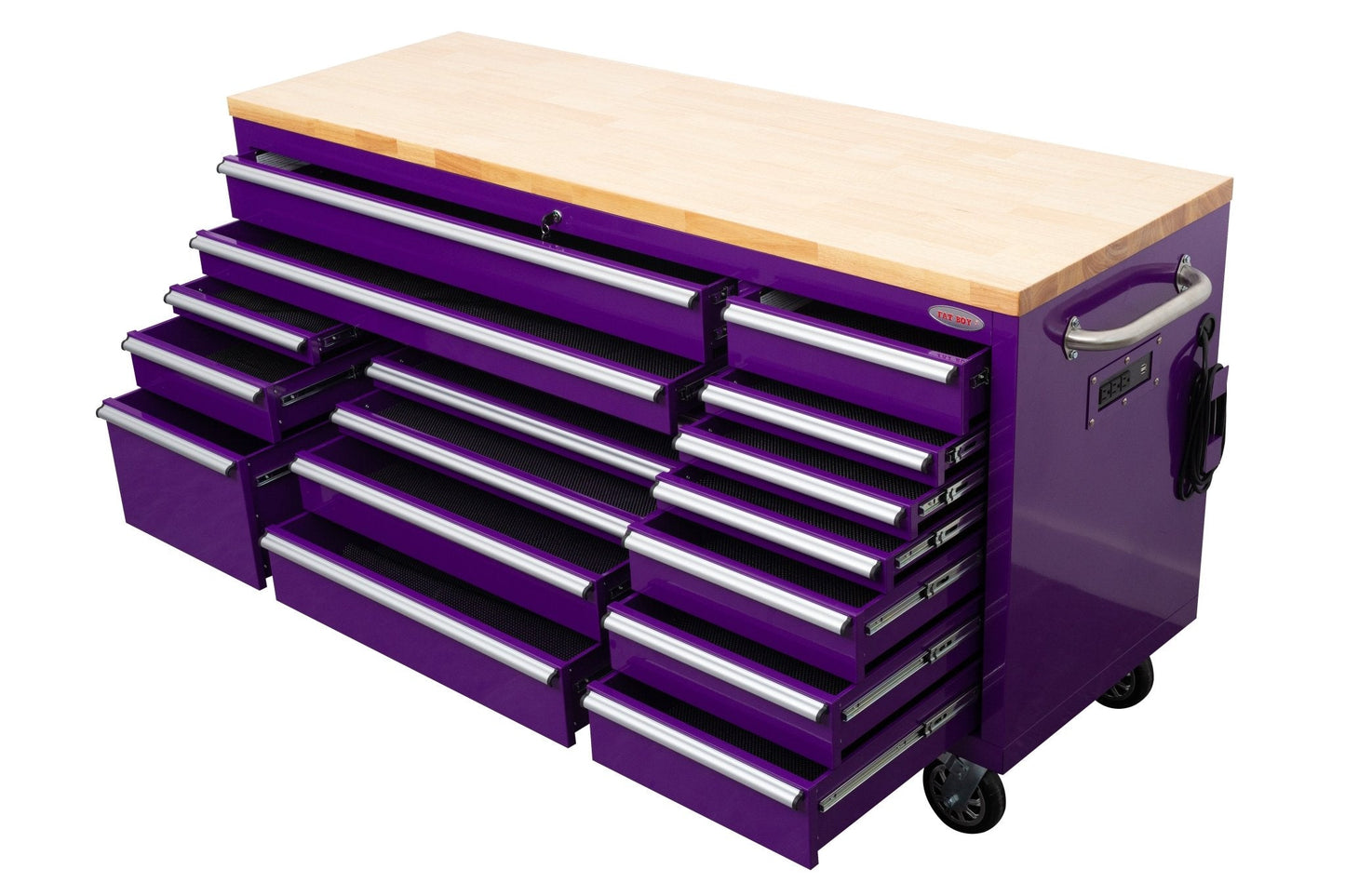 6 FT 17 DRAWER FATBOY TOOL BENCH WORKBENCH WITH POWER & USB - with Purple | Sold by Uncle Wiener's Wholesale
