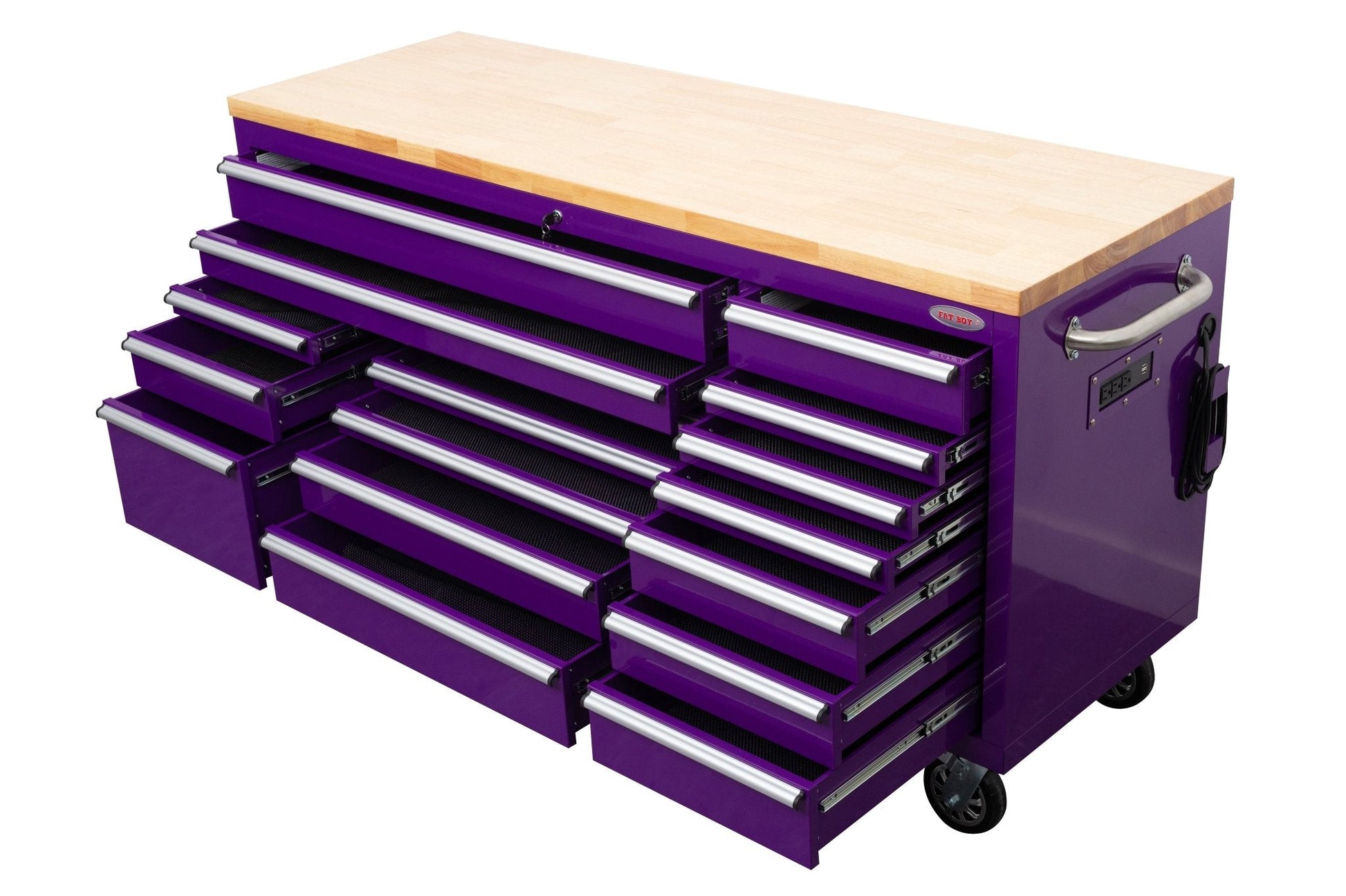 6 FT 17 DRAWER FATBOY TOOL BENCH WORKBENCH WITH POWER & USB - with Purple | Sold by Uncle Wiener's Wholesale