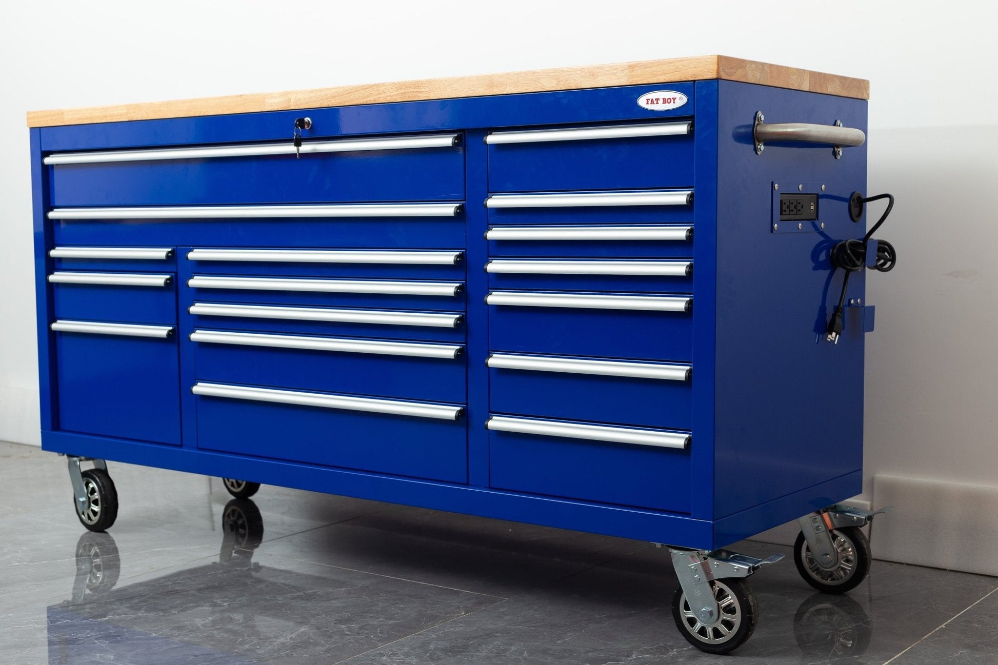 6 FT 17 DRAWER FATBOY TOOL BENCH WORKBENCH WITH POWER & USB - with Dark Blue (NH Blue) | Sold by Uncle Wiener's Wholesale