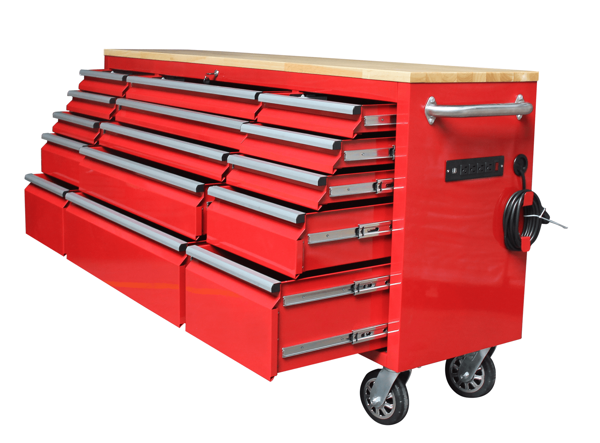 6 FT 17 DRAWER FATBOY TOOL BENCH WORKBENCH WITH POWER & USB - with Red | Sold by Uncle Wiener's Wholesale
