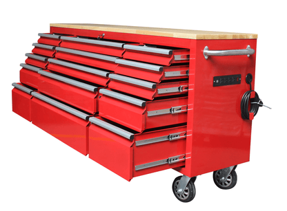 6 FT 17 DRAWER FATBOY TOOL BENCH WORKBENCH WITH POWER & USB - with Red | Sold by Uncle Wiener's Wholesale