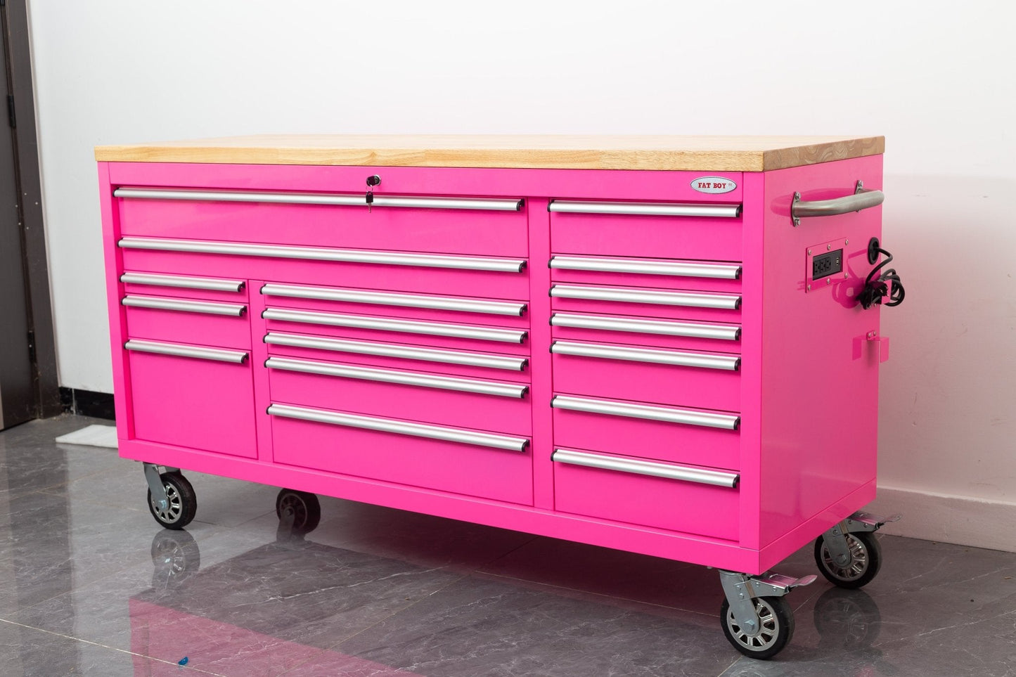 6 FT 17 DRAWER FATBOY TOOL BENCH WORKBENCH WITH POWER & USB - with Neon Pink | Sold by Uncle Wiener's Wholesale