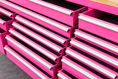 6 FT 17 DRAWER FATBOY TOOL BENCH WORKBENCH WITH POWER & USB - with Neon Pink | Sold by Uncle Wiener's Wholesale