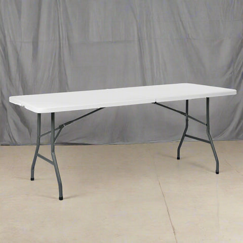 6 Ft Bi-Fold Folding Table – Side View
Folding Utility Table with Handle – Outdoor Use
Heavy-Duty Folding Table – Collapsed for Storage
Plastic Bi-Fold Table – Metal Frame Detail
Event and Office Folding Table – 6 Foot Size