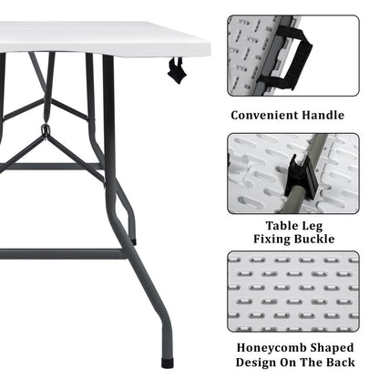 6 Ft Bi-Fold Folding Table – Side View
Folding Utility Table with Handle – Outdoor Use
Heavy-Duty Folding Table – Collapsed for Storage
Plastic Bi-Fold Table – Metal Frame Detail
Event and Office Folding Table – 6 Foot Size