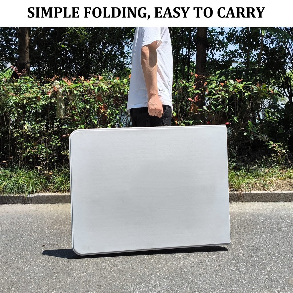 6 Ft Bi-Fold Folding Table – Side View
Folding Utility Table with Handle – Outdoor Use
Heavy-Duty Folding Table – Collapsed for Storage
Plastic Bi-Fold Table – Metal Frame Detail
Event and Office Folding Table – 6 Foot Size
