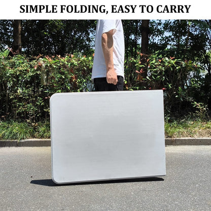 6 Ft Bi-Fold Folding Table – Side View
Folding Utility Table with Handle – Outdoor Use
Heavy-Duty Folding Table – Collapsed for Storage
Plastic Bi-Fold Table – Metal Frame Detail
Event and Office Folding Table – 6 Foot Size