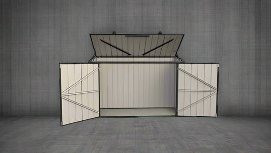 “Compact 6 ft black lean-to garden shed for small backyards”

“Side view of black metal storage shed with hinged door”

“Inside view of lean-to shed showing steel panel structure”

“Close-up of door latch and frame design”