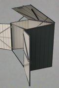 “Compact 6 ft black lean-to garden shed for small backyards”

“Side view of black metal storage shed with hinged door”

“Inside view of lean-to shed showing steel panel structure”

“Close-up of door latch and frame design”