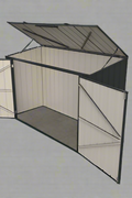 “Compact 6 ft black lean-to garden shed for small backyards”

“Side view of black metal storage shed with hinged door”

“Inside view of lean-to shed showing steel panel structure”

“Close-up of door latch and frame design”