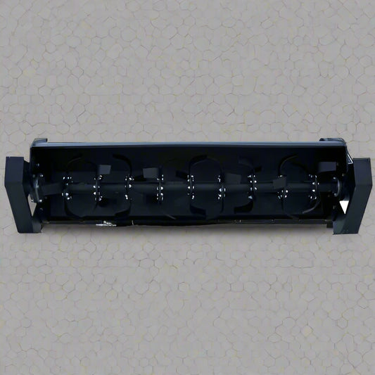 6 FT Skid Steer Rototiller Attachment – Side View
Hydraulic Rotary Tiller Cultivator for Skid Steer Loaders
Heavy-Duty Garden and Soil Tiller Attachment
507 lb Skid Steer Soil Prep Tool with 72-Inch Width
Rotary Tiller Hydraulic Drive System – Rear View