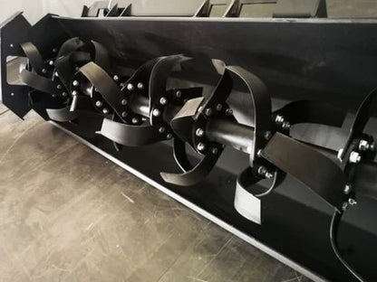 6 FT Skid Steer Rototiller Attachment – Side View
Hydraulic Rotary Tiller Cultivator for Skid Steer Loaders
Heavy-Duty Garden and Soil Tiller Attachment
507 lb Skid Steer Soil Prep Tool with 72-Inch Width
Rotary Tiller Hydraulic Drive System – Rear View