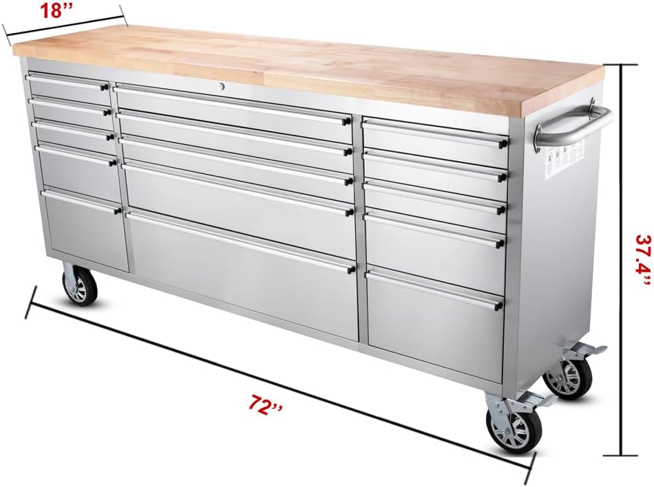 6 FT STAINLESS STEEL 15 DRAWER TOOL BENCH HTC7215W - with | Sold by Uncle Wiener's Wholesale