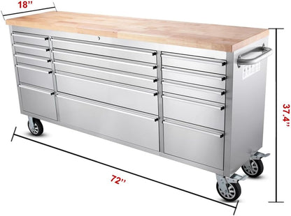 6 FT STAINLESS STEEL 15 DRAWER TOOL BENCH HTC7215W - with | Sold by Uncle Wiener's Wholesale