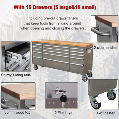6 FT STAINLESS STEEL 15 DRAWER TOOL BENCH HTC7215W - with | Sold by Uncle Wiener's Wholesale