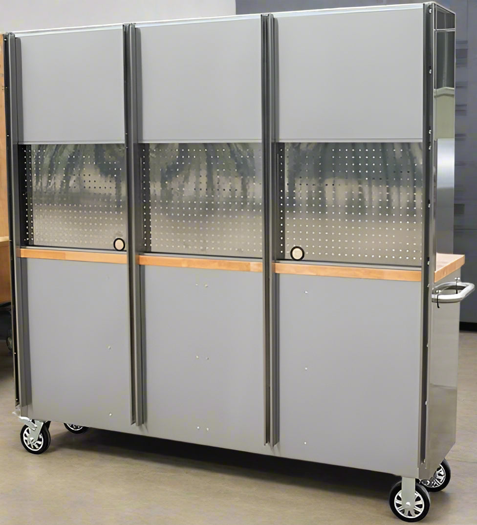 6 FT Stainless Steel Tool Bench – Front View
HTC7218W Workstation with Upper Cabinets
18-Drawer Industrial Tool Storage Bench
Stainless Tool Bench with Hardwood Top
Mobile Stainless Workbench with Lockable Casters