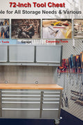 6 FT Stainless Steel Tool Bench – Front View
HTC7218W Workstation with Upper Cabinets
18-Drawer Industrial Tool Storage Bench
Stainless Tool Bench with Hardwood Top
Mobile Stainless Workbench with Lockable Casters