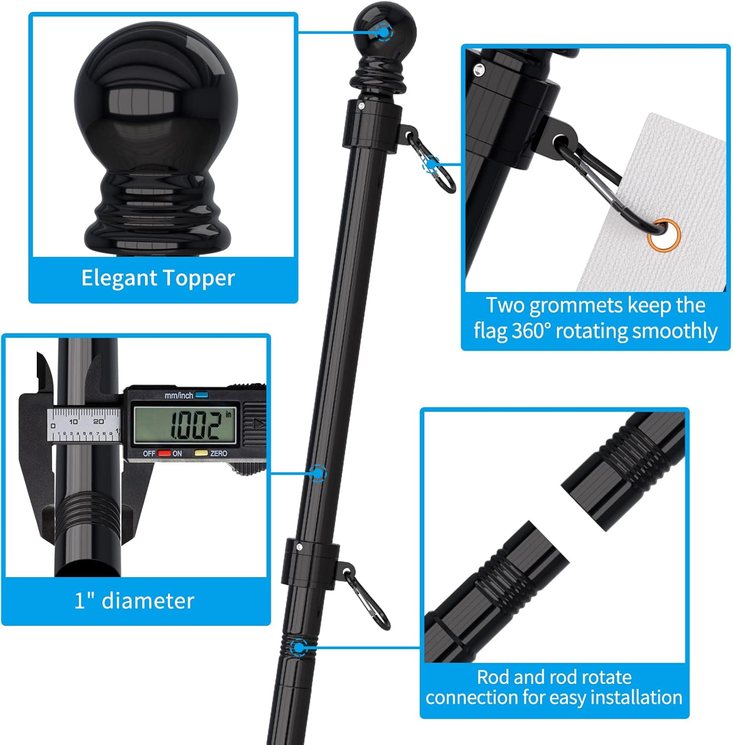 “6 FT stainless steel flag pole with wall mount bracket”

“Complete outdoor flag mounting kit with clips and carabiners”

“Durable flagpole kit with adjustable bracket and hardware”