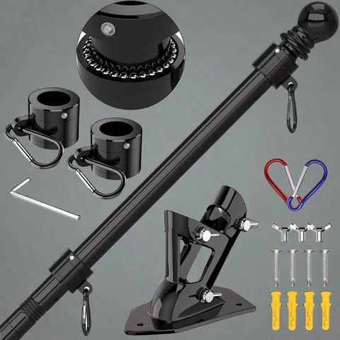 “6 FT stainless steel flag pole with wall mount bracket”

“Complete outdoor flag mounting kit with clips and carabiners”

“Durable flagpole kit with adjustable bracket and hardware”