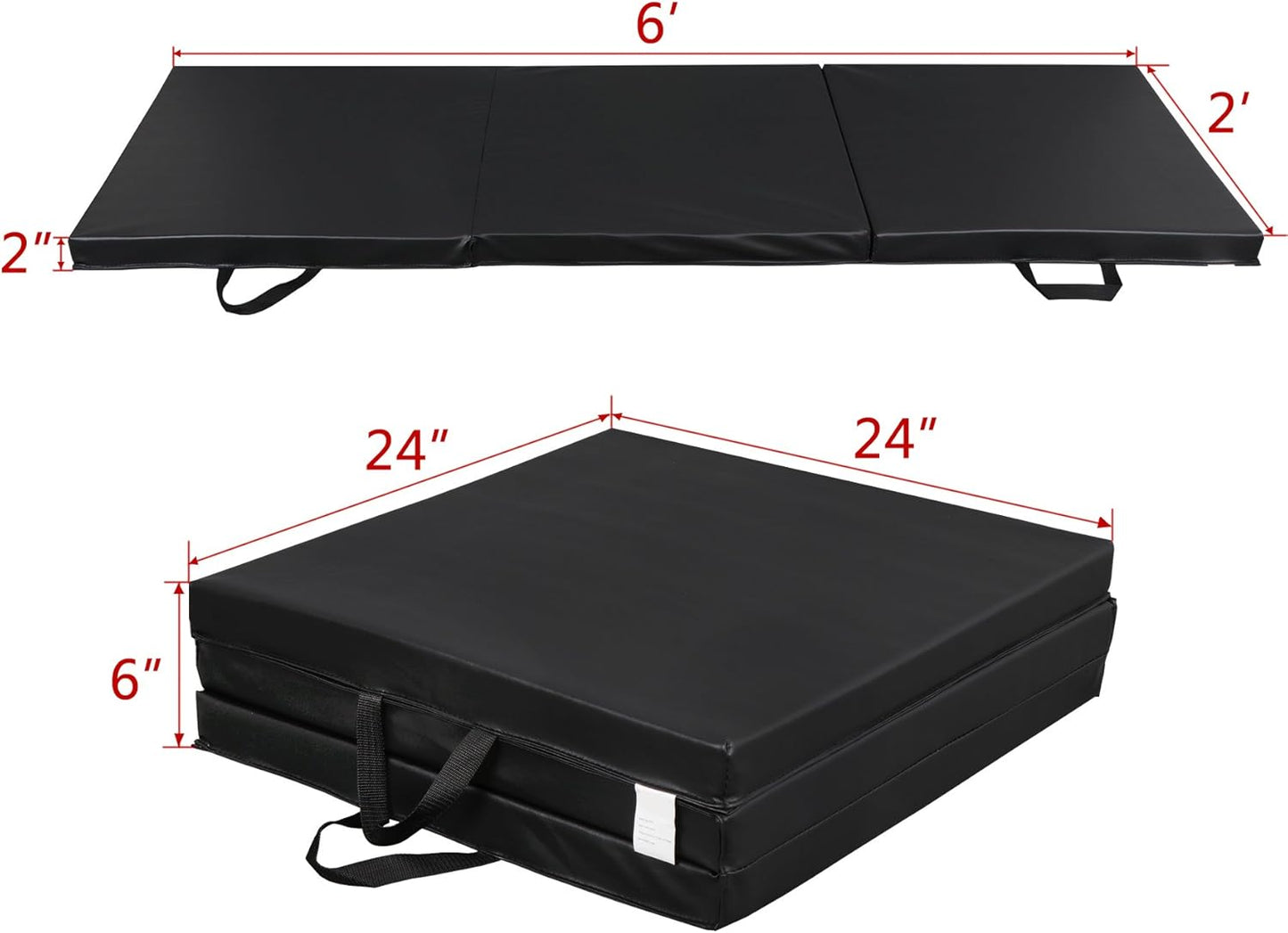 Foldable 6x2 Ft Black Yoga Gym Mat

Tri-Fold Compact Exercise Mat Side View

Closed Tri-Fold Fitness Mat for Storage

Yoga Mat Folded in Black EPE Foam

Portable Mat with Carry Handles