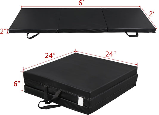 Foldable 6x2 Ft Black Yoga Gym Mat

Tri-Fold Compact Exercise Mat Side View

Closed Tri-Fold Fitness Mat for Storage

Yoga Mat Folded in Black EPE Foam

Portable Mat with Carry Handles