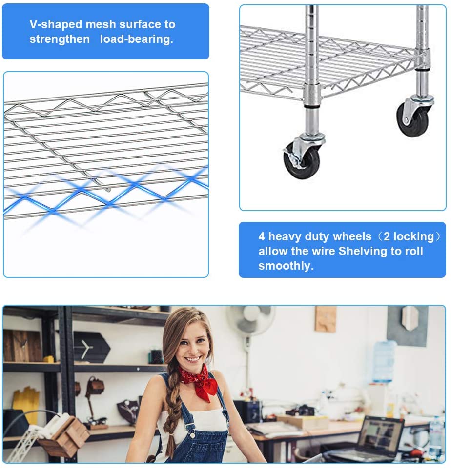 New 6 - Layer Adjustable Chrome Wire Shelving Rack – Heavy Duty Metal Storage Organizer WS776 - with | Sold by Uncle Wiener's Wholesale