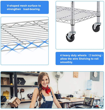 New 6 - Layer Adjustable Chrome Wire Shelving Rack – Heavy Duty Metal Storage Organizer WS776 - with | Sold by Uncle Wiener's Wholesale