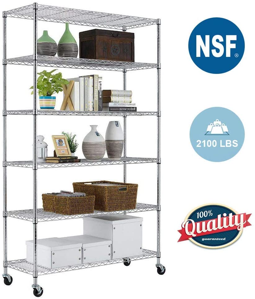 New 6 - Layer Adjustable Chrome Wire Shelving Rack – Heavy Duty Metal Storage Organizer WS776 - with | Sold by Uncle Wiener's Wholesale