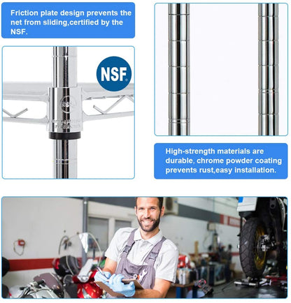 New 6 - Layer Adjustable Chrome Wire Shelving Rack – Heavy Duty Metal Storage Organizer WS776 - with | Sold by Uncle Wiener's Wholesale