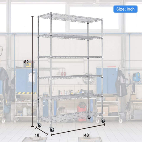 New 6 - Layer Adjustable Chrome Wire Shelving Rack – Heavy Duty Metal Storage Organizer WS776 - with | Sold by Uncle Wiener's Wholesale
