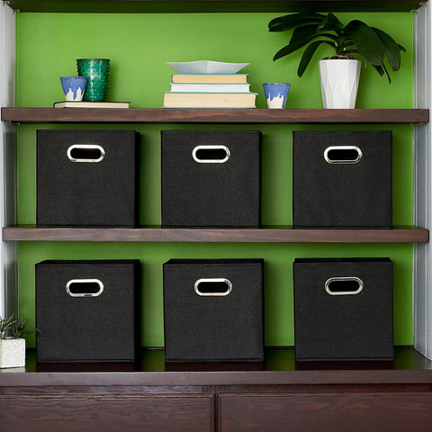 6-Pack Foldable Fabric Storage Bins – Black 11x11 Cube Organizers with Handles for Closet, Shelf, and Home Storage