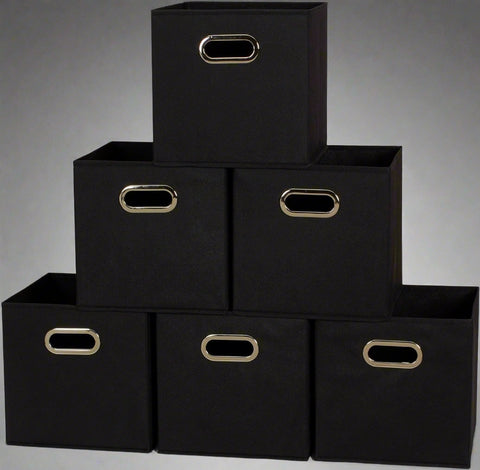 6-Pack Foldable Fabric Storage Bins – Black 11x11 Cube Organizers with Handles for Closet, Shelf, and Home Storage
