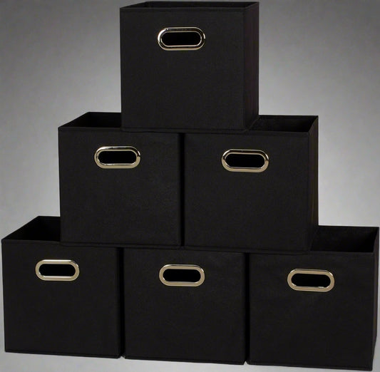 6-Pack Foldable Fabric Storage Bins – Black 11x11 Cube Organizers with Handles for Closet, Shelf, and Home Storage