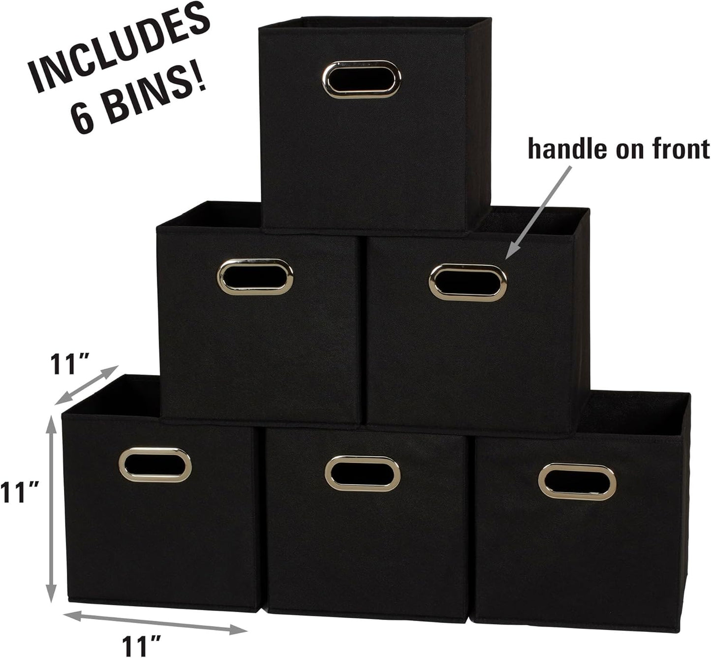 6-Pack Foldable Fabric Storage Bins – Black 11x11 Cube Organizers with Handles for Closet, Shelf, and Home Storage