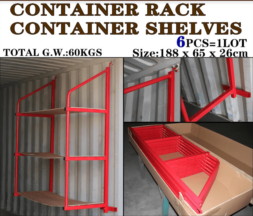 Heavy-Duty 6-Piece Metal Sea Container Shelving Kit

Industrial Rack Kit for Storage Containers and Garages

Heavy Load Metal Storage Shelves Installed in Container

Durable Red Metal Shelves for Shipping Containers

Complete Container Rack and Shelf Kit 6175491