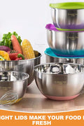 "6-Piece Stainless Steel Mixing Bowl Set with Colorful Lids"

"Non-Slip Silicone Base Stainless Mixing Bowls for Baking and Prep"

"Nesting Stainless Steel Bowls with BPA-Free Lids for Food Storage"

"Durable and Lightweight Mixing Bowls Set for Kitchen Use"

"Color Coded Lids Stainless Steel Prep Bowls Set"

