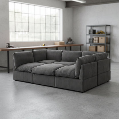 6-Piece Corduroy Sectional Sofa in Dark Gray – Front View

Modular Living Room Sofa Set with Plush Ribbed Upholstery

Light Gray Corduroy Sectional Sofa – Modern Design

Configurable Corduroy Sectional Couch – 6 Pieces

Contemporary Plush Sofa with Deep Seating for Living Room