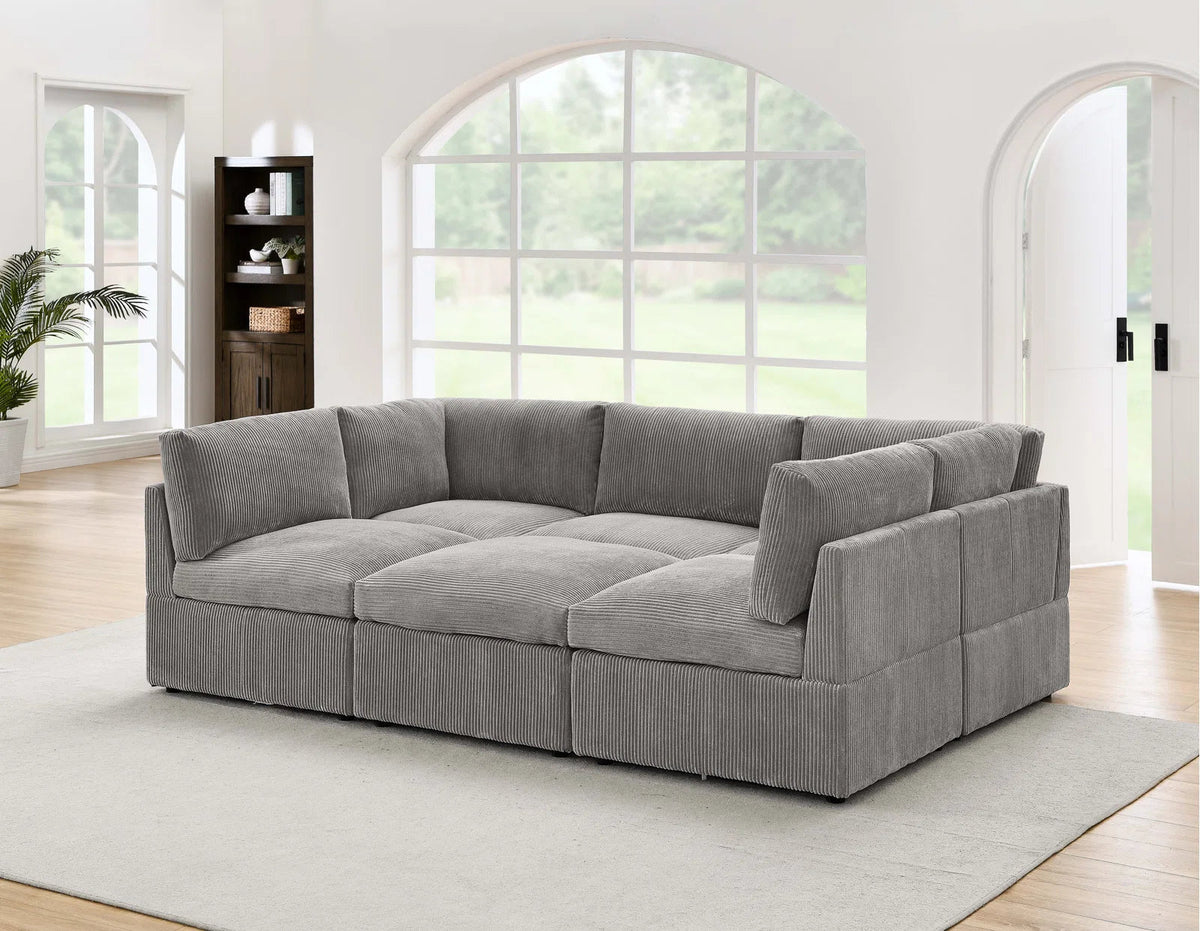 6-Piece Corduroy Sectional Sofa – Plush Modular Living Room Couch ...